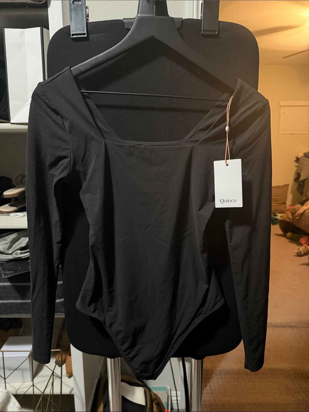 NWT Quince Black Scoop Neck Long-Sleeve Bodysuit